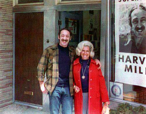 Harvey Milk with his sister-in-law in front of Castro Camera in 1973. Photo credit