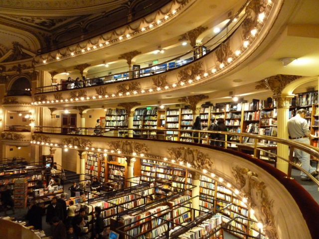 The former seating area for 1,050 people today showcases 120,000 book titles. Photo Credit