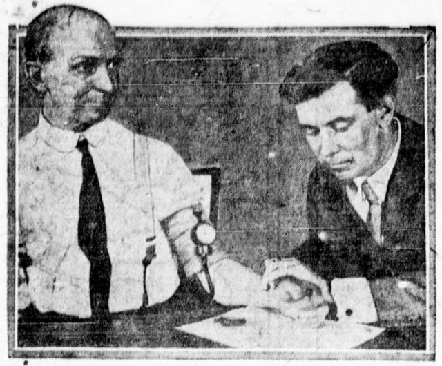 William Marston (right) in 1922, testing his lie detector invention.