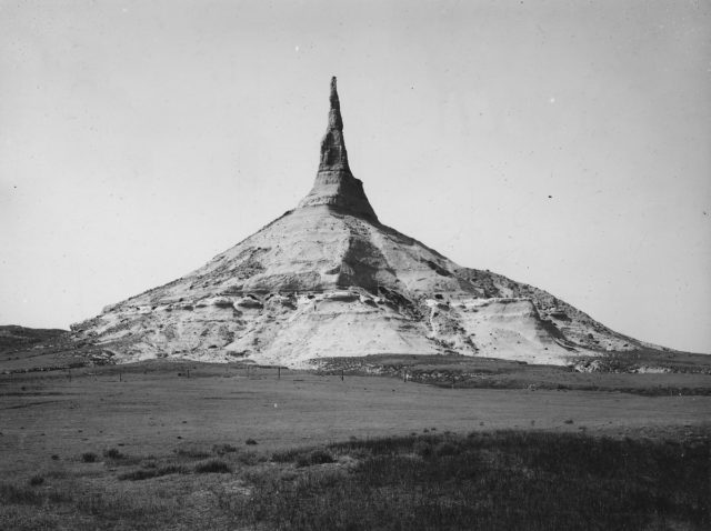 Chimney Rock, one of the most prominent landmarks pioneers passed by as they moved through Nebraska.