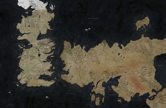 A map of the fantasy world with major locations marked. Sothoryos is not included in this map