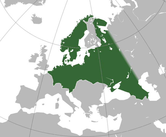 The Greater Germanic Reich, to be realized with the policies of Lebensraum, had boundaries derived from the plans of the Generalplan Ost, the state administration, and the Schutzstaffel. Author: Hayden120 – “Utopia: the ‘Greater Germanic Reich of the German Nation.'” Institut für Zeitgeschichte. München – Berlin. 1999. CC BY-SA 3.0