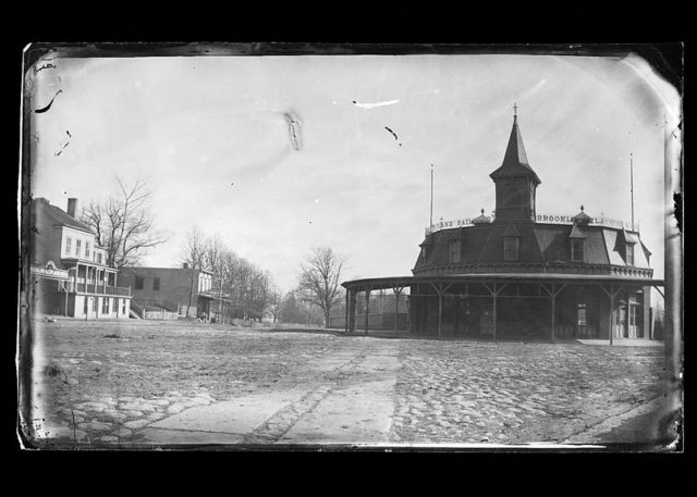 Railroad station in Coney Island, Brooklyn, ca. 1872–1887