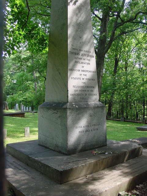 Grave site of Thomas Jefferson at Monticello in Charlottesville, Virginia.