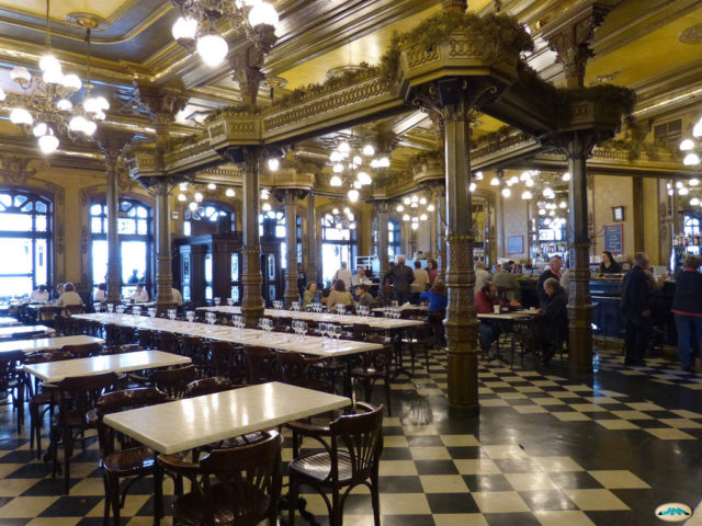 Cafe Iruna, Pamplona. Hemingway described it on several occasions in the book. Just like his character Jack Barnes, Hemingway was a regular drinker in the Cafe Iruna during the San Fermin festivities. A swarthy statue of Hemingway now stands near the bar, commemorating his favorite spot in the cafe. Author: Juantiagues. CC By 2.0.