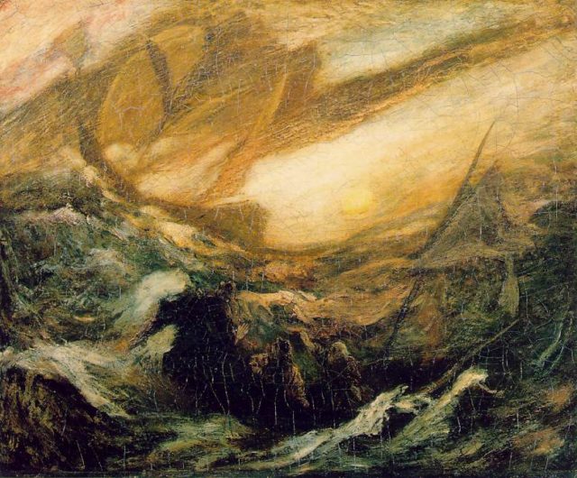 “The Flying Dutchman” by Albert Pinkham Ryder c. 1887 (Smithsonian American Art Museum)