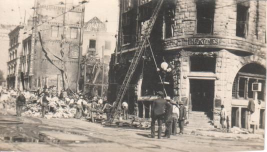 Photo postcard of rubble of the Los Angeles Times Building after the 1910 bombing.