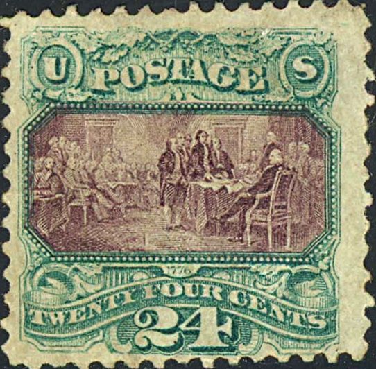 The painting pictured on the 1869 United States 24-cent definitive postage stamp.