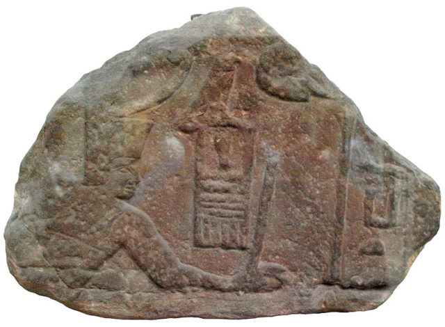 Relief fragment of Sanakht in the pose of smiting an enemy. Originally from the Sinai, now EA 691 on display at the British Museum. Author :Captmondo CC BY-SA 3.0
