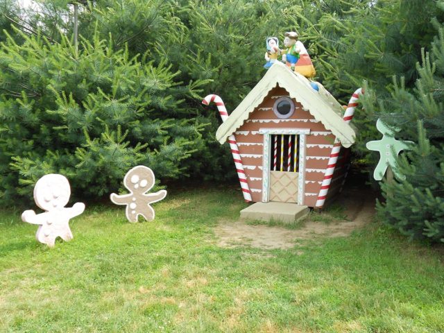 Remakes and new versions: Enchanted Forest gingerbread house in the pine tree maze at Clark’s Elioak Farm, Photo by Don Woods, CC BY-SA 3.0