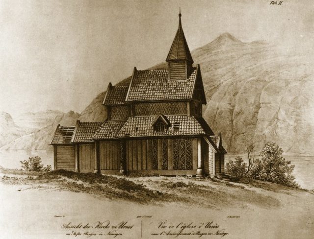 Urnes Stave Church drawing by Johan Christian Dahl. CC BY 2.0