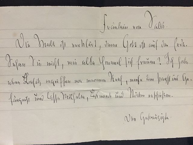 Letter from Friedrich Nietzsche to Meta von Salis (“Madonna”): “Fraulein von Salis. The world is transfigured, for God is on the earth. Do not you see how all the heavens rejoice? I have just taken possession of my empire, cast the Pope into prison, and let Wilhelm, Bismarck, and Stöcker be shot. The Crucified.” Author, University Library of Basel, CC BY-SA 3.0.