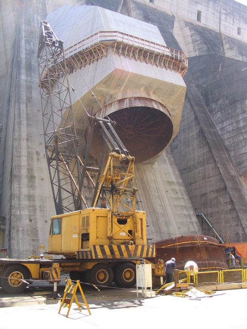 The dam undergoes expansion work.