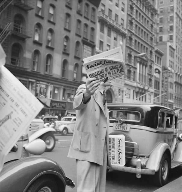 Coughlin’s Social Justice magazine on sale in New York City, 1939