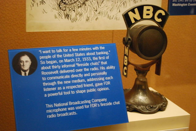 NBC microphone used for FDR’s fireside chat radio broadcasts Author:Sagie CC BY-SA 2.0
