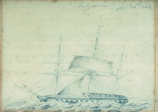 HMS Endymion, pictured on 23 January 1809, by Admiral Sir Charles Paget.