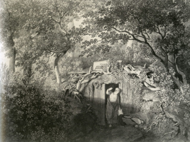 Representation of an ornamental hermit in Germany in the late 18th century