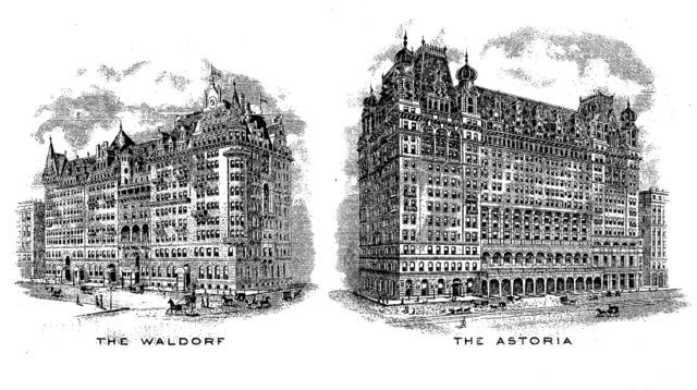 Engraved vignettes of the original hotels c1915