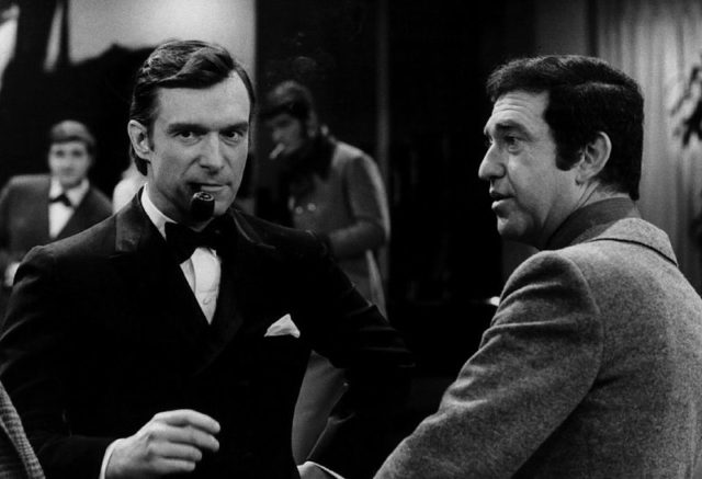 Photo of Hugh Hefner and Soupy Sales from the television program “Playboy After Dark,” April 1970