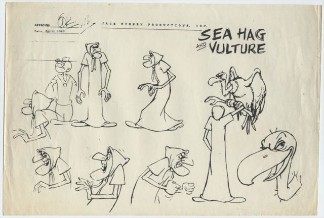 Animator’s model sheet for The Sea Hag and Vulture, used in the production of the television cartoons. Photos :King Features Syndicate