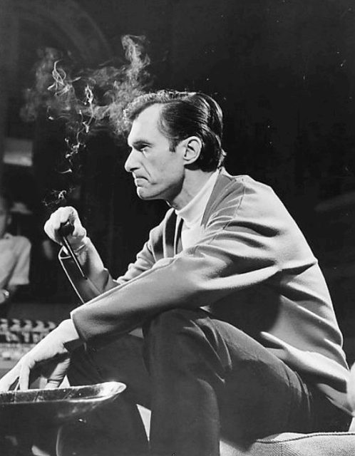 Hefner with his trademark Playboy Pipe in 1966