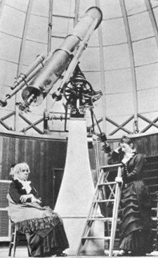 Maria Mitchell (seated) inside the dome of the Vassar College Observatory, with her student Mary Watson Whitney (standing), circa 1877