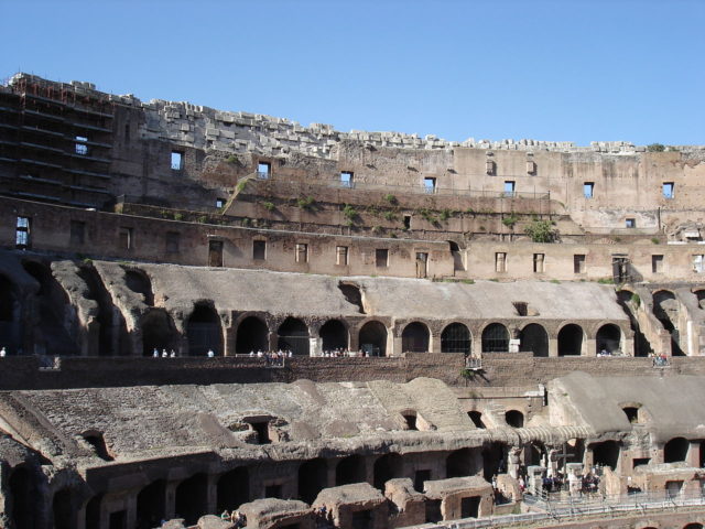 The raked areas that once held seating Author: Russell Yarwood CC BY-SA 2.0