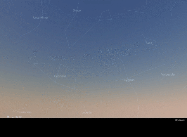 C / -43 K1: Comet rise in the northeast ( Forum Romanum , 23rd July -43, 16: 40-23: 40 local time) Author: Eickenberg CC BY-SA 3.0