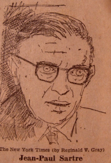 Sketch of Sartre for the New York Times by Reginald Gray, 1965