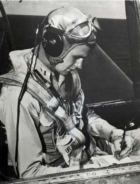 George Bush in his Grumman TBM Avenger on the carrier USS San Jacinto in 1944