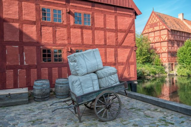 Wooden trailer in Den Gamle By in Aarhus, Denmark