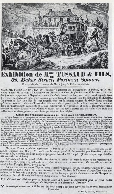 Poster advertisement for the 1835 Tussaud wax character’s exhibition in London