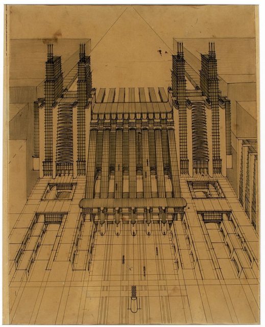 Perspective drawing from La Città Nuova, 1914