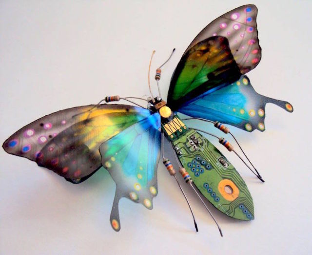 Winged insect sculpture made from recycled electronics. Author: Julie Alice Chappell