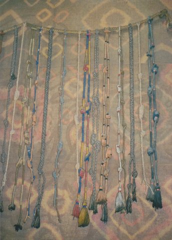 Quipu knots scripture in Peru. Author Peter van Der Sluijs CC BY SA 3.0