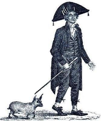 “Lord” Timothy Dexter, engraved 1805, published 1806; “…a full length portrait of the Eccentric Character with his Dog, engraved from Life, by James Akin.”