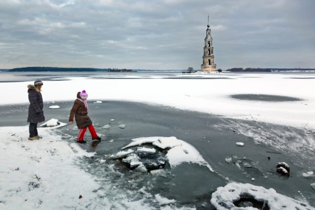 Kalyazin bell tower cathedral Nicholas Russian in winter