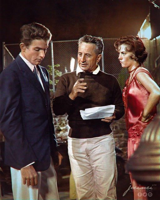 Warren Beatty, director Elia Kazan & Natalie Wood on the set of ‘Splendor in the Grass’ (1961)Colorised by Jecinci