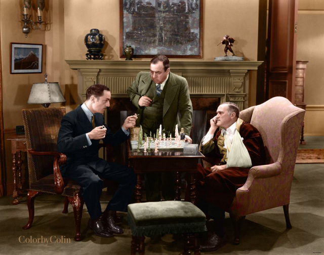 William Powell, Eugene Pallette & E.H. Calvert in ‘The Benson Murder Case’ (1930)(Colour by Colin)