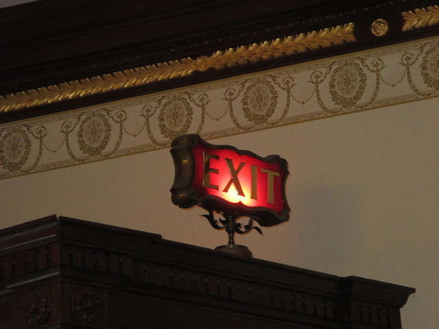 Exit sign at Club 33 at Disneyland. Author: Patrick Pelletier CC BY-SA3.0