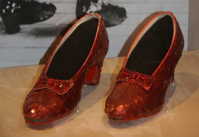 An original pair of Dorothy’s ruby slippers on display at the Smithsonian Institution. Photo by Dbking CC BY-SA 3.0