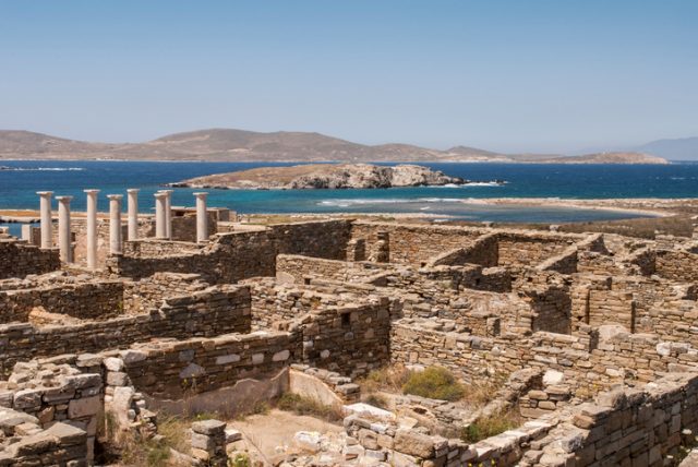 Archaeological site on the island of Delos, Greece (Cyclades islands)