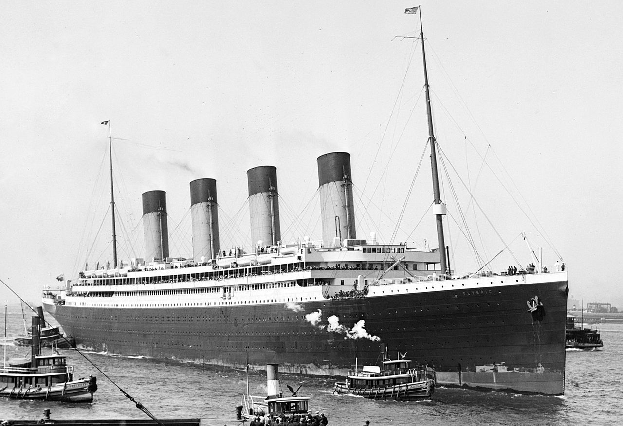 RMS Olympic ship in harbor