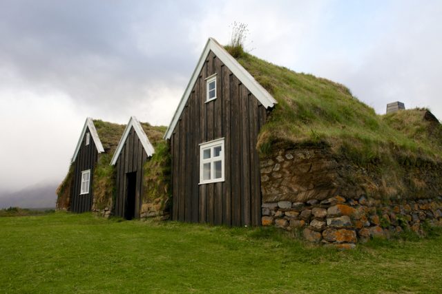 Rocks and turf help insulate the homes in Iceland’s country side.