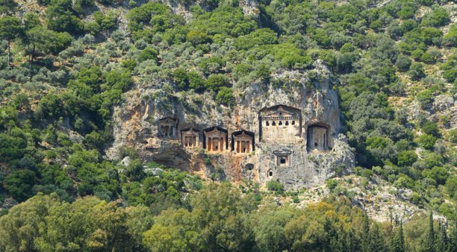 Old rock thombs in patara turkey