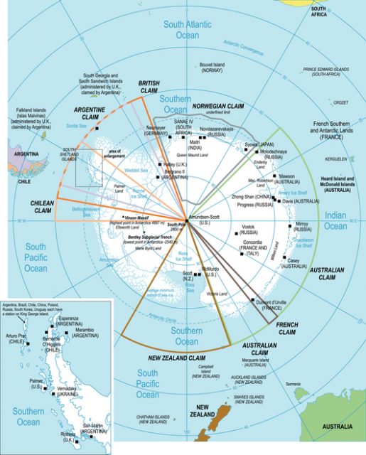 Detailed map of Antarctica with ice Shelves