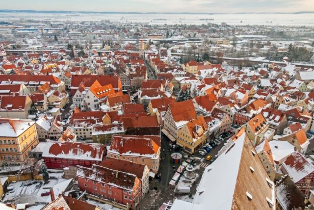 Top view on winter skyline of medieval town Nordlingen