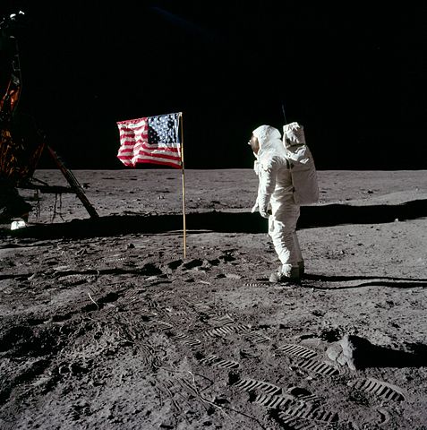 Buzz Aldrin salutes the U.S. flag on the moon/ Apollo 11 Image Library.