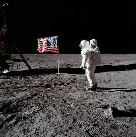 Buzz Aldrin salutes the US flag on the Moon/ Apollo 11 Image Library