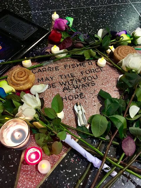 The fan-made star for Carrie Fisher on the Hollywood Walk of Fame. Author: Justin Sewell:CC BY 2.0